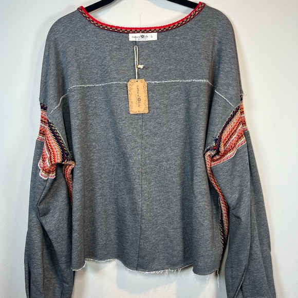 Natural Life Womens Knit Trim Sweatshirt Gray Oversize Boho Reversible NEW Large - Picture 3 of 16